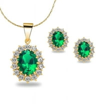18K Yellow Gold 2 Ct Oval Plated Emerald 18 inch Necklace Plated by Paris Jewelry