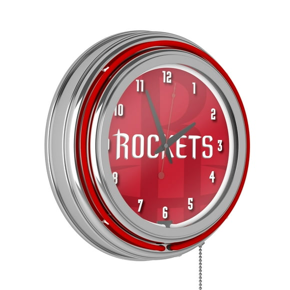 Houston Rockets Fade Retro Neon Analog Wall Clock with Pull Chain
