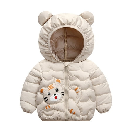 

Holiday Deals! ZCFZJW Winter Down Coats for Kids Baby Boys Girls Cute Cartoon Tiger Print Bear Ear Hoods Lightweight Zip Up Puffer Padded Jacket Infant Outerwear(Beige 12-18 Months)