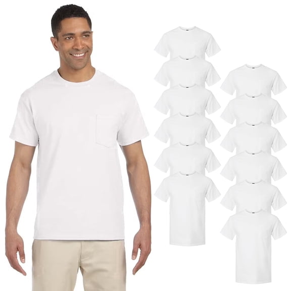 Gildan Ultra Cotton Pocket T-Shirt for Men, Short Sleeve Crewneck Classic White Tee, 12 Pack, S