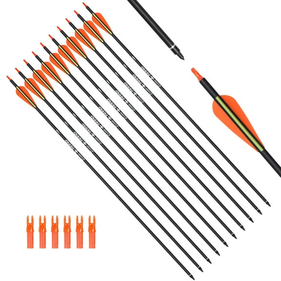 12PCS 26-30" Carbon Hunting Practice Arrows Removable Tips for Compound Recurve Bow