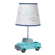 Angle View: Lambs & Ivy Baby Car Tunes Blue Truck Nursery Lamp with White Shade and Bulb