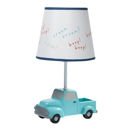 Lambs & Ivy Baby Car Tunes Blue Truck Nursery Lamp with White Shade and Bulb