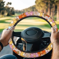 ZUXONGSY Hippie Flower Golf Cart Steering Wheel Cover Universal Car Wheel Cover Easy to Install Club Car Steering Wheel Cover Machine Washable Car Interior Decor Protector Fit 13-14 Inch Car