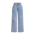 thumbnail image 2 of Women's High Waist Wide Leg Jeans, Casual Daily Jeans with Mini Bow Detail, Loose Fit Trouser for Street Style, Retro Outfits and Everyday Wear Light Blue L, 2 of 4