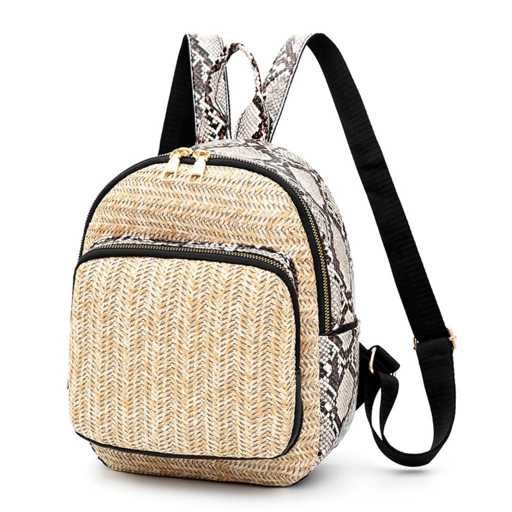Women Ladies Fashion Patchwork Straw Shoulder Handbag Backpack Casual Bags - 0 ...