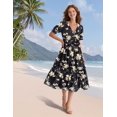 thumbnail image 4 of Vestido midi YESNO de verano con estampado floral con cuello en V y manga abullonada 3XL para mujer, 4 of 5