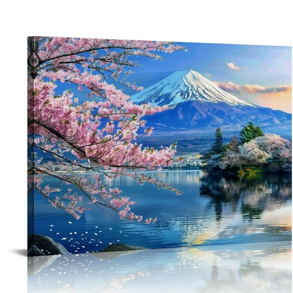 PRATYUS  Posters Mount Fuji, Japan And Cherry Blossom Trees Art Print Wall Decor Poster Canvas Art Poster And Wall Art Picture Print Modern Family Bedroom Decor  20x16in