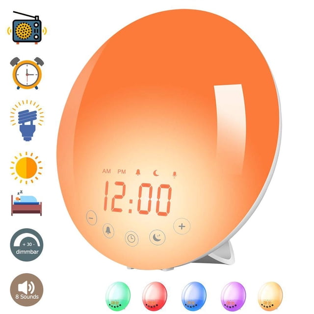 SAMA Sunset Simulation 7Colors 2Alarm 8Natural Sounds Digital Sunrise Alarm Clock Radio