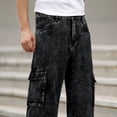 thumbnail image 7 of Smawell Men's Black Cargo Jeans, Relaxed Fit Wide Leg Denim Pants, Multi Pocket Workwear Jeans for Casual & Streetwear, Sizes 28-36, 7 of 7
