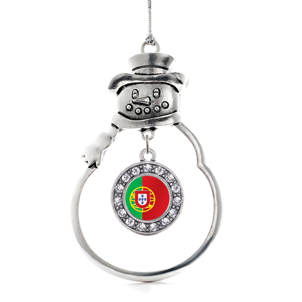 Portugal Flag Circle Snowman Holiday Ornament