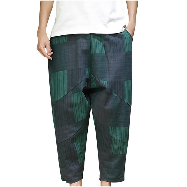 Pants for Men Men's Drawstring Elastic Waist Solid Color Casual Nationality Length Pants