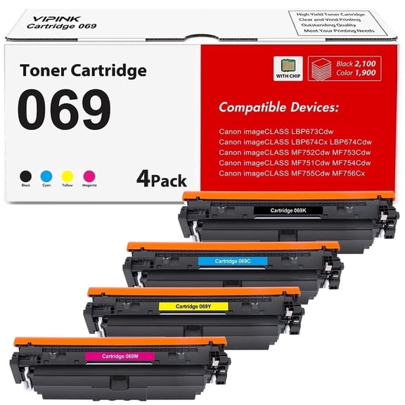 069 069H Toner Cartridge Compatible for Canon 069 069H Toner Cartridge Set Canon imageCLASS MF753Cdw MF751Cdw LBP674Cdw LBP673Cdw Printer (Black Cyan Magenta Yellow)