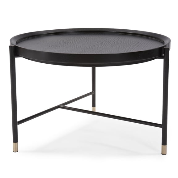 Tyler Dillon Black Ash Round Coffee Table with Metal Base - 28"D x 18"H