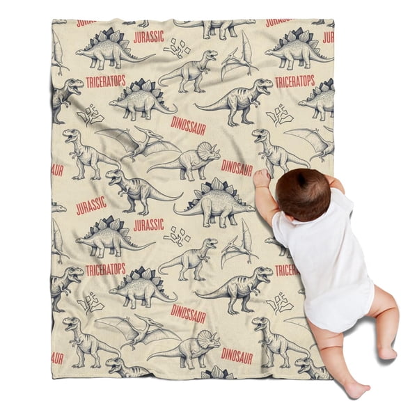 Beige Dinosaurs Text Pattern Blanket,Comfortable Soft Flannel Throw Blanket,All Season,Warm Lightweight Blankets for Sofa Bed Couch Living Room Chair,30"x40"