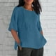 thumbnail image 2 of Ropa urbana para mujer,Blusa de cuello redondo de color liso para mujer, túnica holgada de media manga, mezcla de algodón y lino, camisa informal de trabajo, sopatenor, 2 of 9