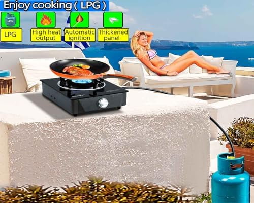 Propane Burner, Single Burner Propane Stove 15,000 BTU, Gas Stove Auto Ignition, Thickened High-temperature Glass, Easy to Clean, LPG for Outdoor Cooking, RV, Emergency$$Sport & Recreation Other
