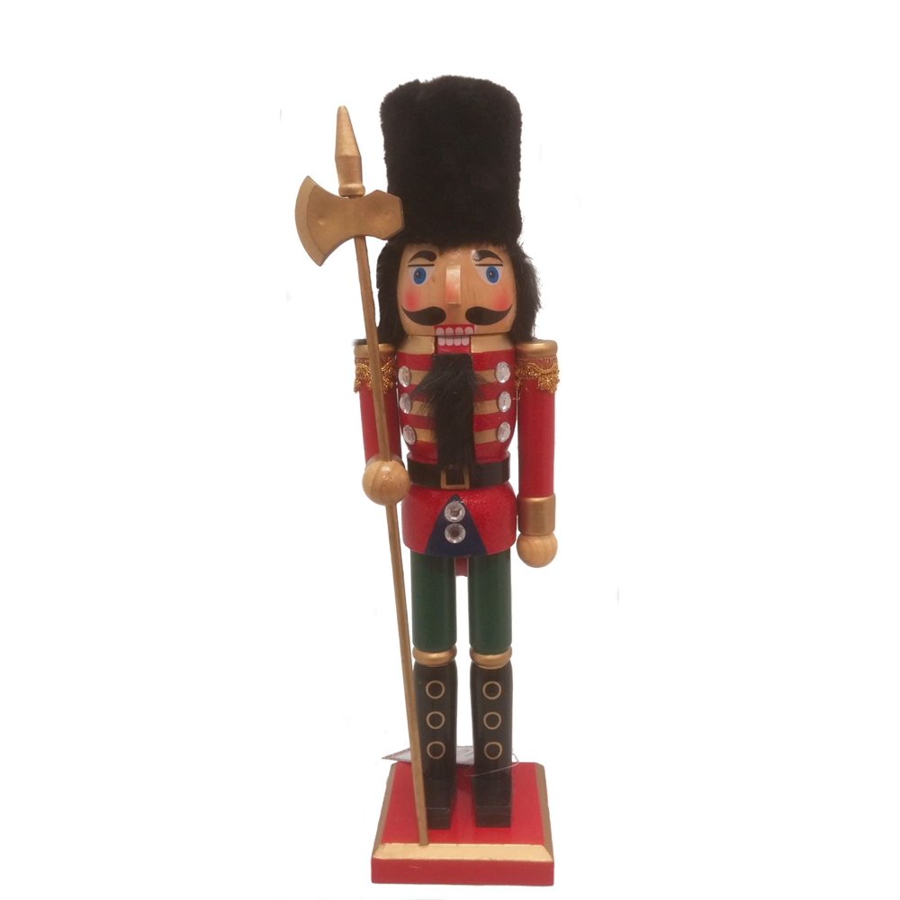 Red Glitter Fur Hat Guardsman Wooden Christmas Nutcracker 15 Inch