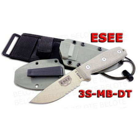 ESEE -3 Serrated Edge Desert Tan Blades with Micarta Handles and OD Green Molle