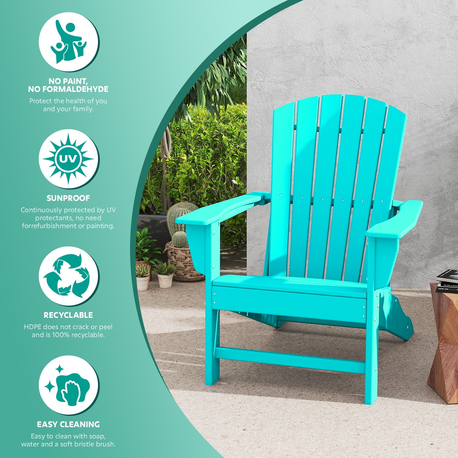 Hidpriva Set of 2 Adirondack Chairs, HDPE Weather Resistant Outdoor Chair w/ 400LBS Capacity for Patio, Garden and Fire Pit,Aqua