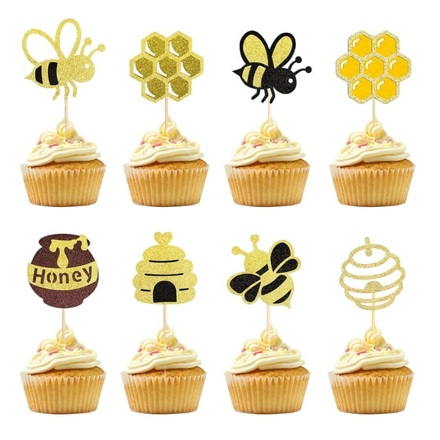 Pretyps 32 piezas de toppers para cupcakes de abejita con glitter