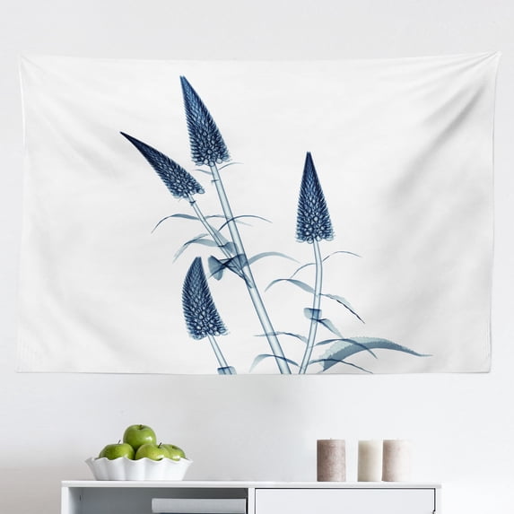 Flower Tapestry, Close Look to Flora Arrangement X-ray Effect Nature Image Art Print, Fabric Wall Hanging Decor for Bedroom Living Room Dorm, 2 Sizes, Teal White, by Ambesonne