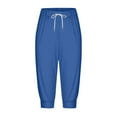 thumbnail image 4 of Stylish Olyvenn Women's Casual Elastic Waist Drawstring Pants Home Office Outdoor Stylish Ankle Trousers Slim Fit Cuffed Lounge Pants Blue XXL, 4 of 6
