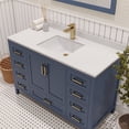 thumbnail image 4 of Ayna Decors Rooh 48 in Navy Blue Bathroom Vanity Set with White Quartz Countertop and Brass Faucet | Pop-Up Drain and P-Trap Included | Gold Hardware, 4 of 10