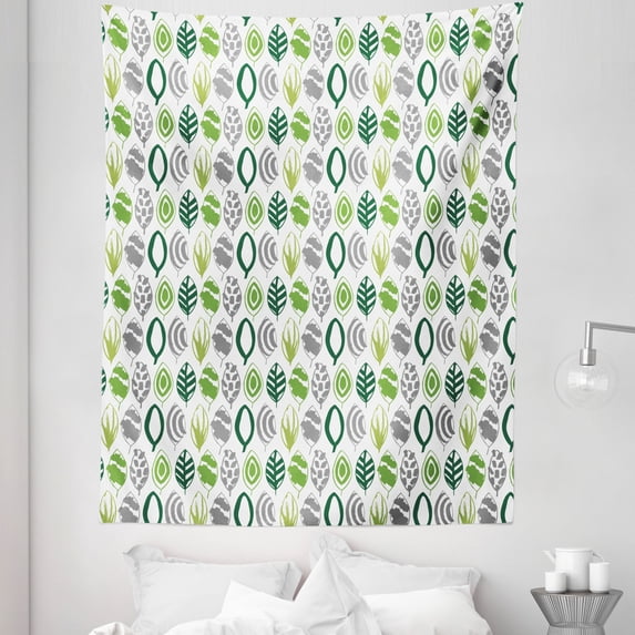Leaf Tapestry, Layout of Hand Drawn Leaves with Paintbrush Strokes, Fabric Wall Hanging Decor for Bedroom Living Room Dorm, 5 Sizes, Multicolor, by Ambesonne