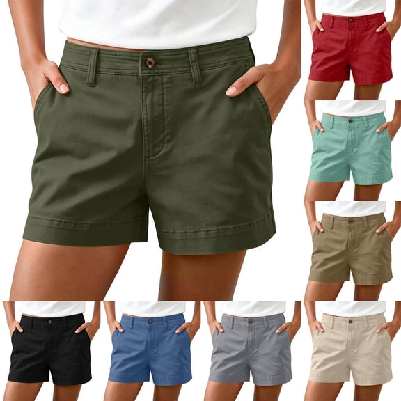 Women's Athletic Running Shorts Plus Size Shorts Womens Shorts With Pockets Button High Waisted Above The Knee Shorts Summer Wide Leg Beach Short Khaki L