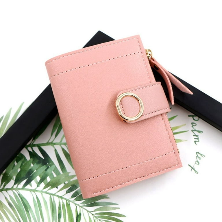 Folding Simple Design Small Card Holder Mini Coin Purses Ladies Clutch Bag  Women Short Wallet Zipper Handbag PINK