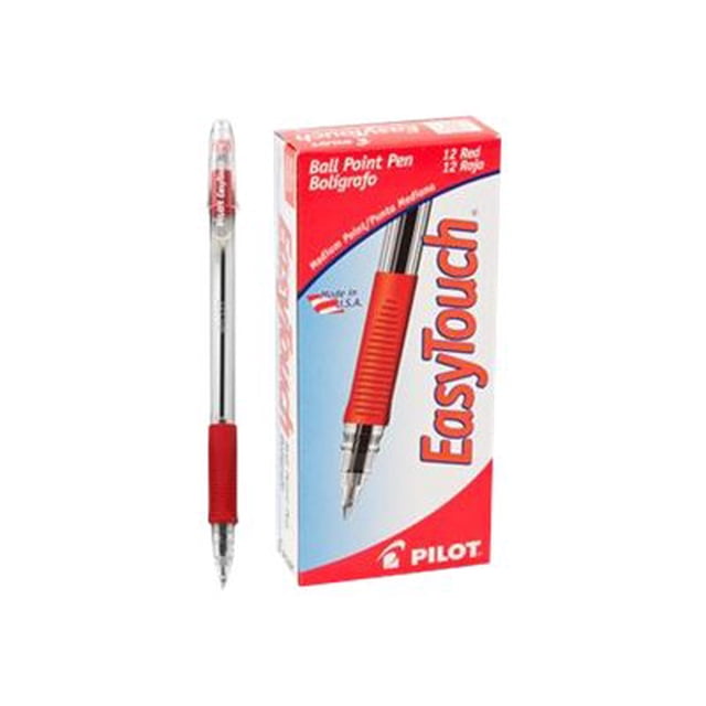 Pilot EasyTouch Stylos à Bille à Pointe, Pointe Moyenne, Encre Rouge, Boîte d'Une Douzaine (32012)