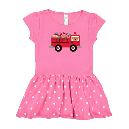

Inktastic Valentine Fire Truck Heart Bear Gift Toddler Girl Dress