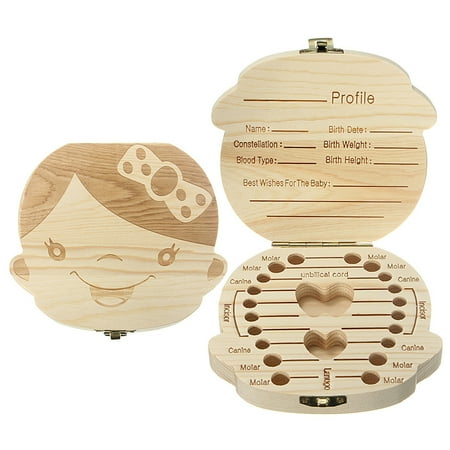 - YOSOO Wooden Organizer Keepsake Storage Case Cute Teeth Holder First Haircut Personalized Deciduous Souvenir For Kids Baby Save 3-6YEARS Creative Gift English