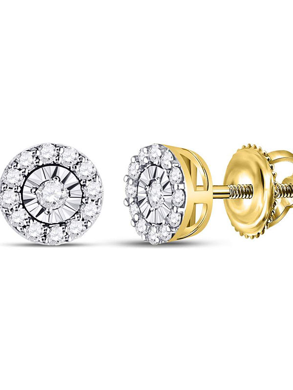 Boucles d'Oreilles Clou Cercle Diamant Rond en Or Jaune 14kt pour Femmes 1/4 Cttw