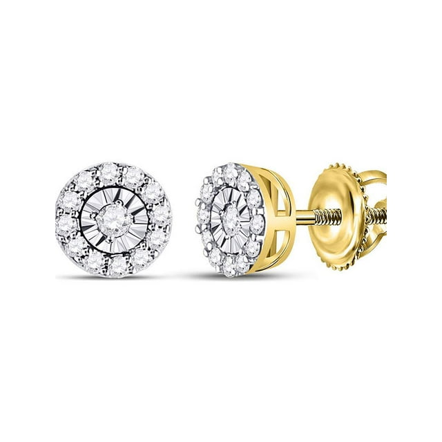14kt Yellow Gold Womens Round Diamond Circle Frame Stud Earrings 1/4 Cttw