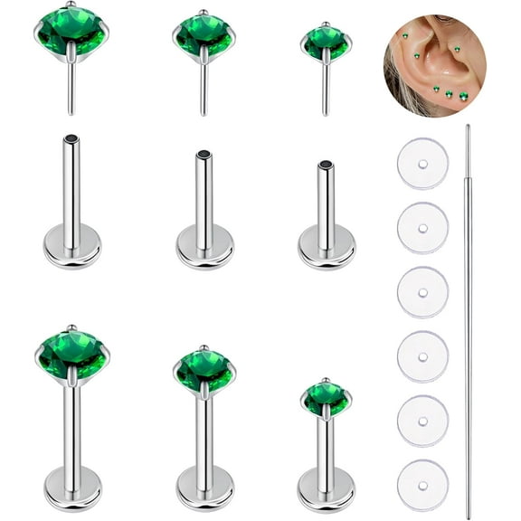 16G Flat Back Earrings Studs 16G Nose Rings 24K Gold Plating 3 Pairs Titanium Threadless 16G Cartilage Earrings for Women Men Tragus Conch Helix Medusa Lip Piercing Jewelry