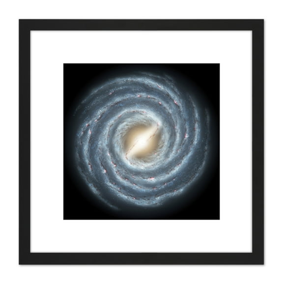 Space NASA Galaxy Milky Way Spirals Illustration 8X8 Inch Square Wooden Framed Wall Art Print Picture with Mount
