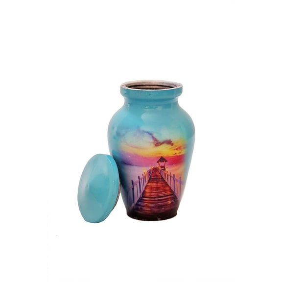 RUZIOON Sunset Love Beach Blue Sky Cremation Small Keepsake Qnty 1  Keepsake Urn for Human Ashes with 1 Velvet Box Bag-Mini Keepsake Urn - Affordable Keepsake Urn (3 cu.in)
