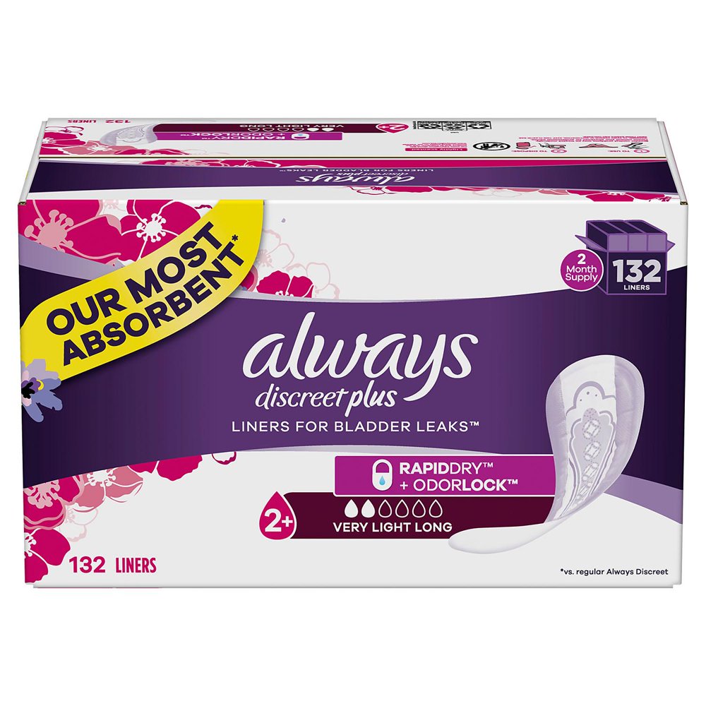 Always Discreet Plus Incontinence Liners, Very Light Absorbency, Long