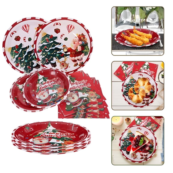 ACDANC 40 Piece Christmas Themed Tableware Set Red
