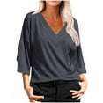 thumbnail image 2 of Wycnly Summer Tops for Women Dressy Tops for Women Breathable Comfy Loose Pullover Top Cute Solid Tees Girls V-Neck 3/4 Sleeve Blouses, 2 of 6
