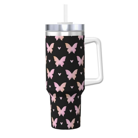 

Zeuib Gradient Butterfly Printed Insulated Stainless Steel Hot/Cold Coffee Cup 40oz Ice Bully With Handle Tumbler with Straw and Handle Insulated Water Bottle Travel Mug Cup