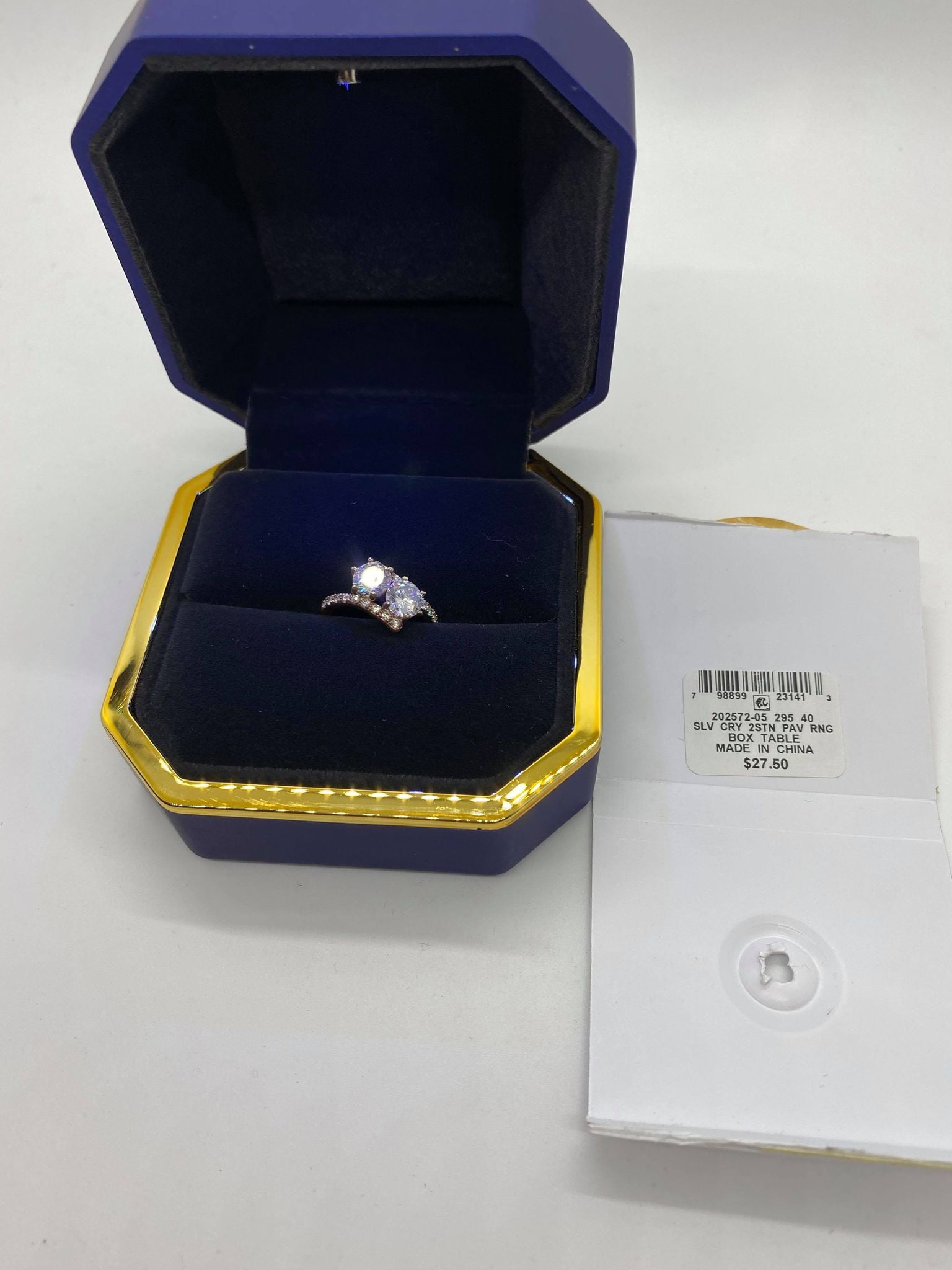 Silver-Tone Cubic Zirconia 2-Stone Ring