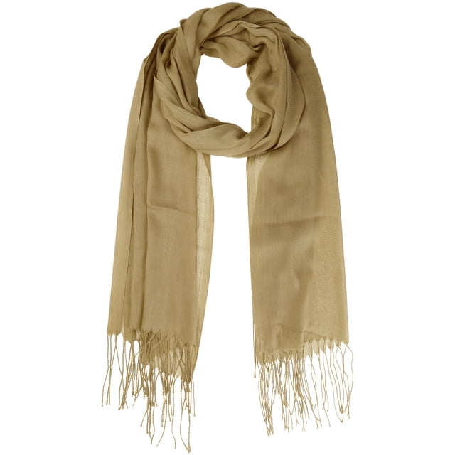 Bufanda de invierno cálida de imitación de cachemira INSPIRE CHIC, bufandas largas con flecos de color sólido para mujeres y hombres 78.7"x27.6" color camello