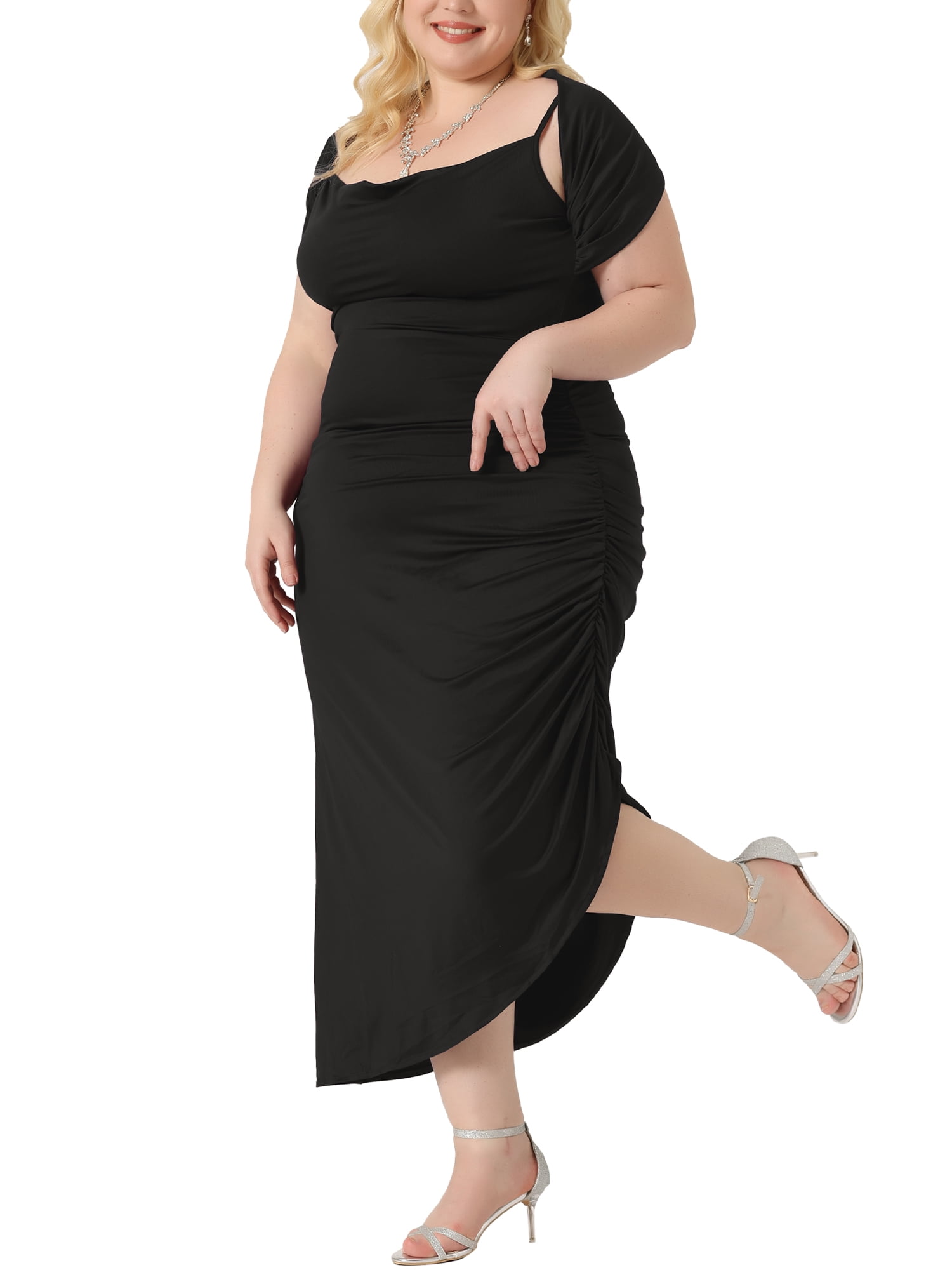 Plus Size Black Shawl Outfit Ladies Plus Size Chaps Soft Knit Long Sleeves  Black Shawl-Collar