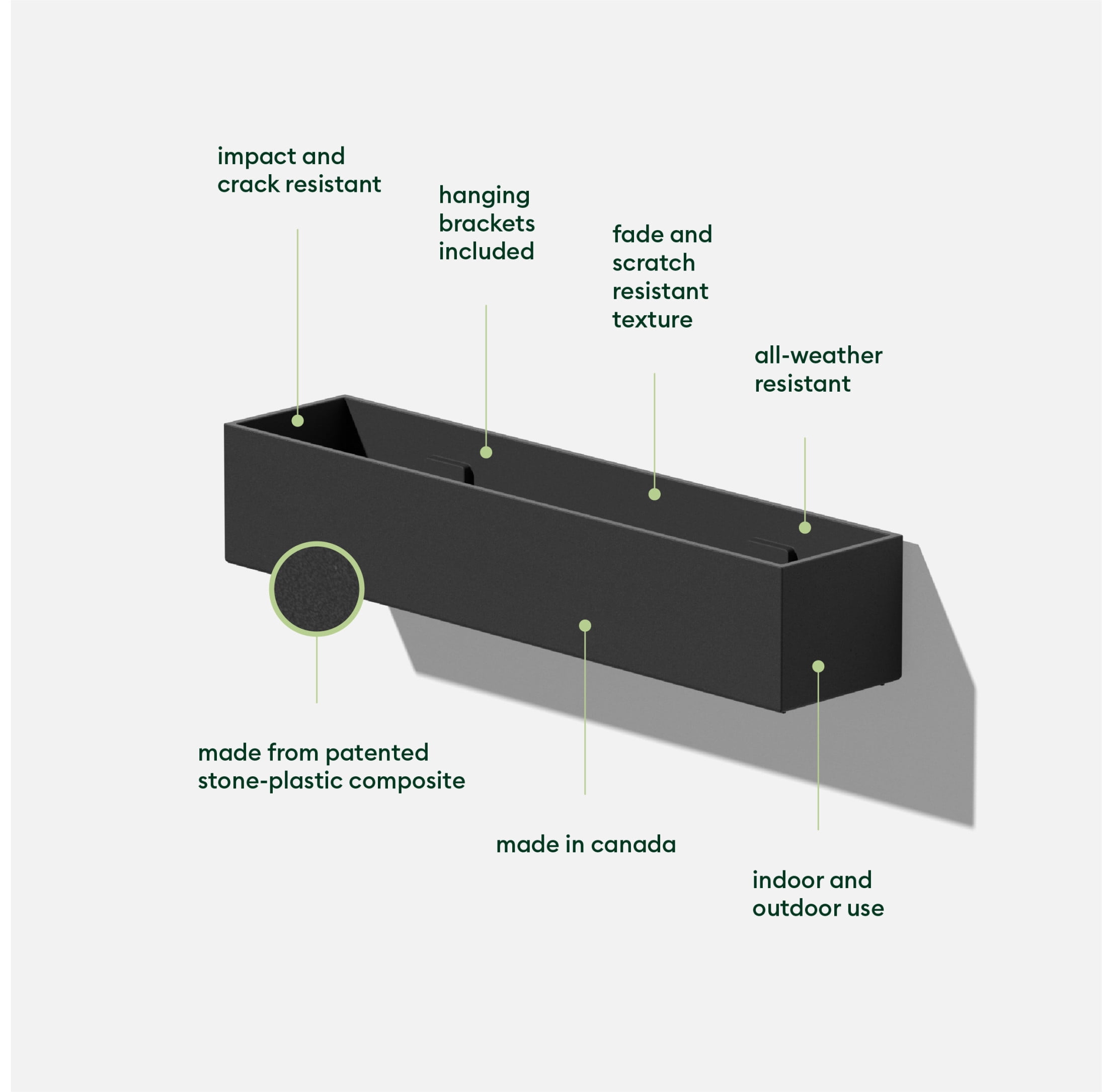 Veadek Geo Series Short Hanging 16" Planter - Black