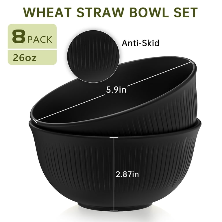 GPED 26oz Wheat Straw Bowls, Set of 8, Black photo 2