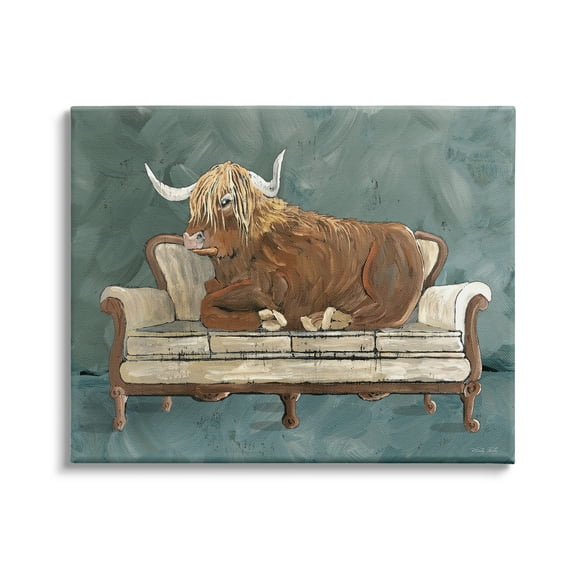 Stupell Industries Shaggy Cattle Resting Living Room Couch Green Gray, 40 x 30, Design by Cindy Jacobs