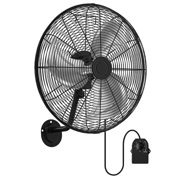 UrbanSync 20" Wall Mount Fan, 3-speed High Velocity Oscillating Industrial Wall Fan, Commercial or Residential for Warehouse, Greenhouse, Workshop, Patio, Basement, Black, ETL Listed